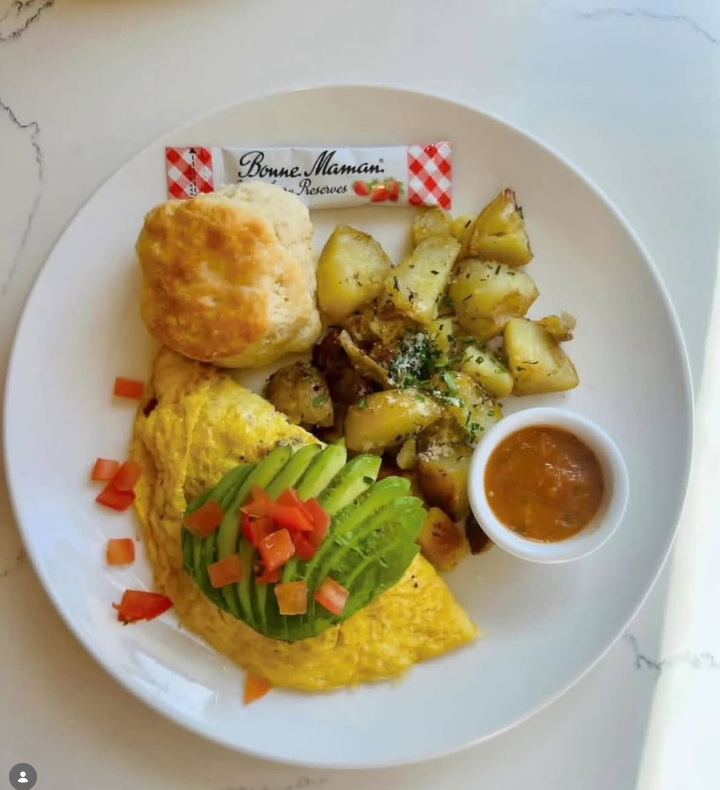 Avocado omelet with a fresh-baked biscuit